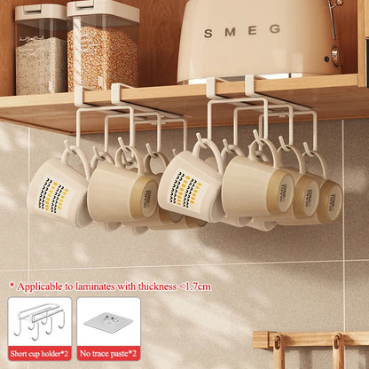 Punch-free Cabinet Lower Hook Kitchen Storage Coffee Cup Kitchen Utensils Hanger Upside Down Drip Cup Rack