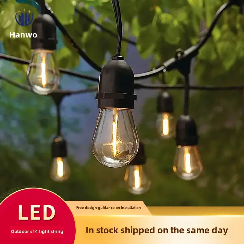 Outdoor LED Double Filament S14 String Lights Rainproof E27 EU/US Standard IP65 for Christmas Atmosphere Marquee Camping