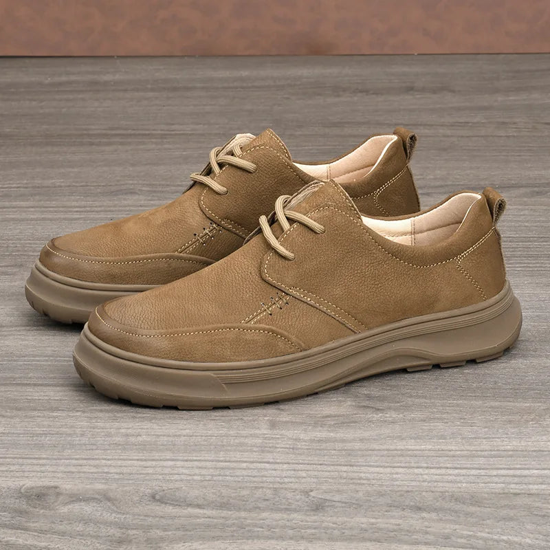 Genuine Leather Men's Retro Casual Shoes Round Toe EVA Midsole Rubber Outsole Soft Spring Style Boat Shoes