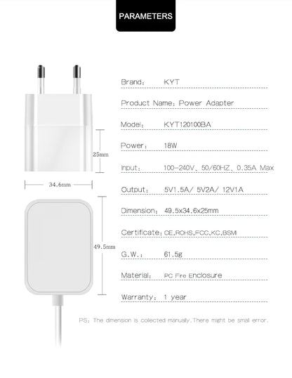 Smart 6V 2A AC/DC Adapter 10W Electric Fireproof Power Charger Phone EU US Sockets Featuring OTP OVP Protections