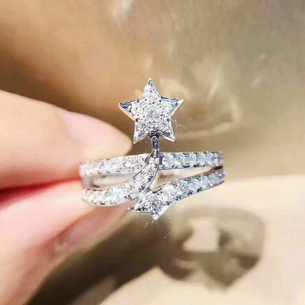 Star Cocktail Ring Micro Pave Cubic Zirconia Lab Created Unisex Fashion Ring Gift Jewelry
