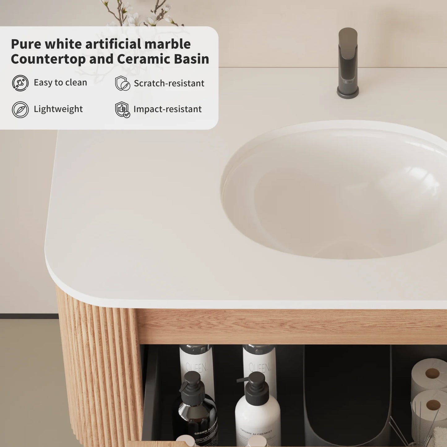USA Free Shipping Floating Curved Bathroom Cabinet Wall Mounted 36 Inch 42 Inch Bathroom Vanity Cabinet with Countertop