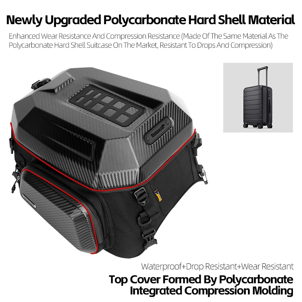 Rhinowalk Waterproof 23L-35L Motorcycle Tail Bag Hard Shell Expandable Rear Seat Bags for Motorbike Adventure