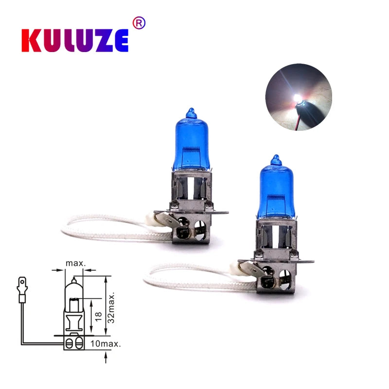 2pcs Super Bright Car Light H1 H3 H4 H7 H8 H9 H11 H15 9005 HB3 Auto halogen lamp bulb Fog Lights 55W 12V 6000K White Headlights