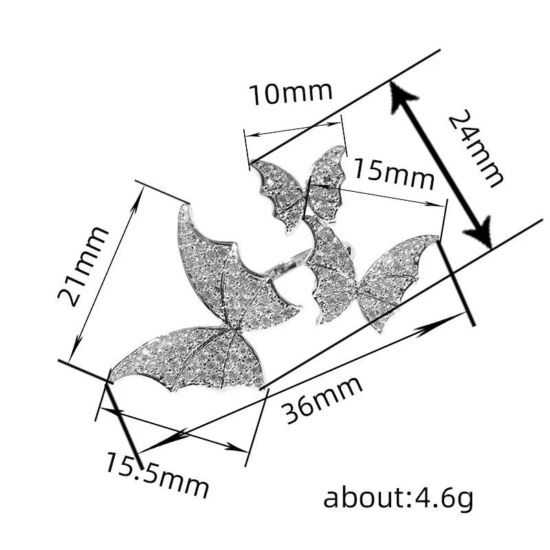 T0055 Wings Ring Alloy Crystal Rhinestone Neo Gothic Party Women's Jewelry