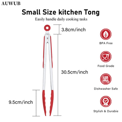 12 Inch Heat-Resistant BBQ Silicone Food Clip Grilling Locking Metal Silicone Foods Tong Kitchen Ergonomic Grip Tongs