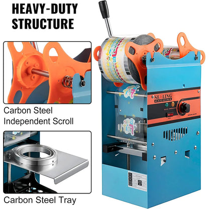WY802F Manual Tea Cup Sealer Machine, 300-500 Cup/h Manual Boba Cup Sealer Machine, Orange, 90/95mm Cup Diameter