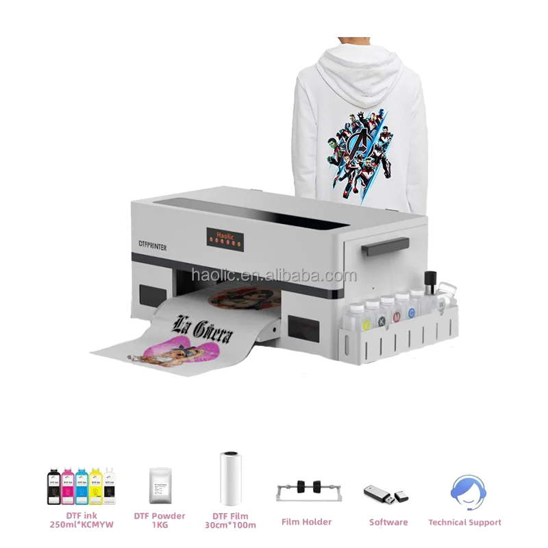 Haolic DTF Printer 13inch Imprimante Automatic T Shirt DTF Printer XP600 Desktop With Shaker and Dryer DTF Printer Machine