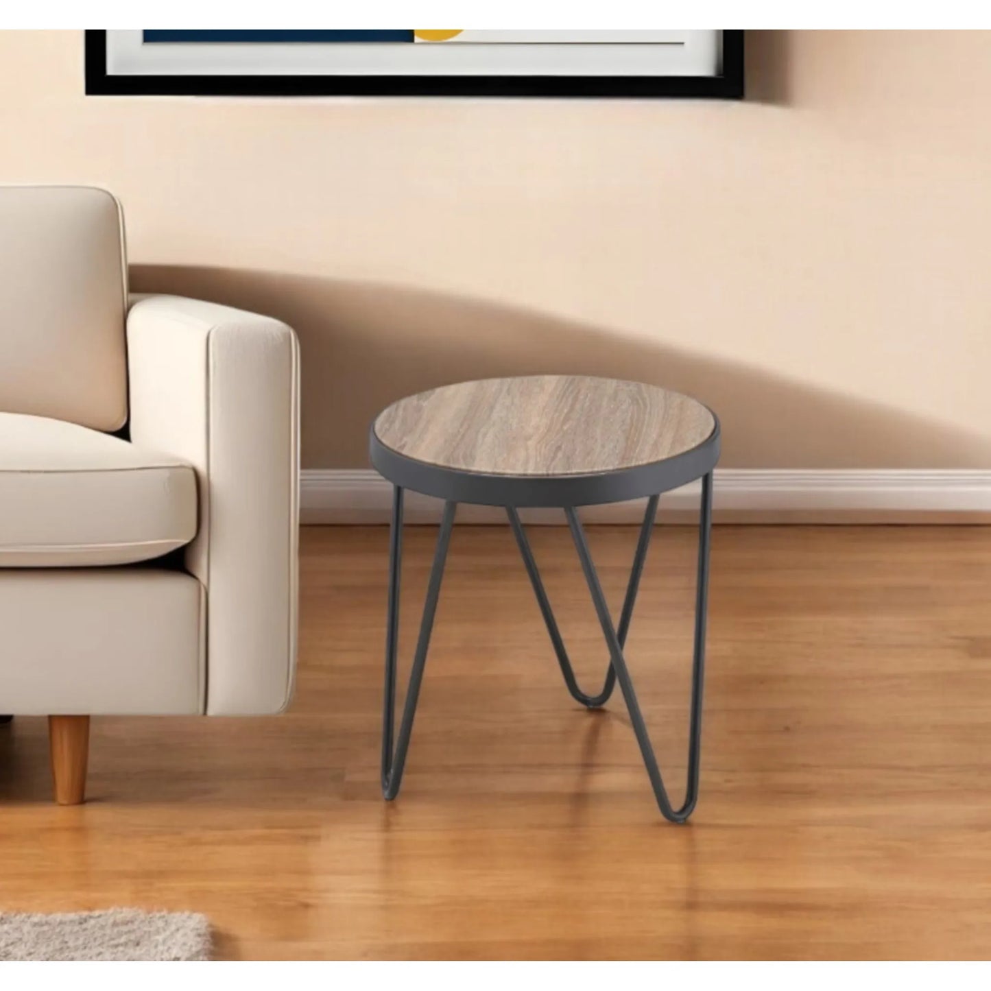 HMS 18\" Solid Wood Round End Table in Black and Brown for Living Room Furniture