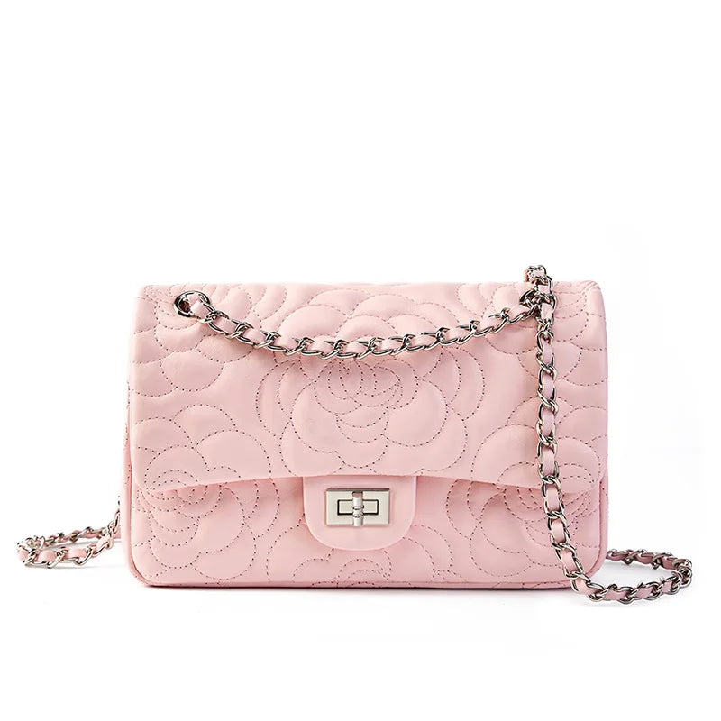 Fashion Goat Leather Bag Purse Tote Stitching Rose Handbag Metal Lock Genuine Sheepskin Crossbody Bag Handbags for Women