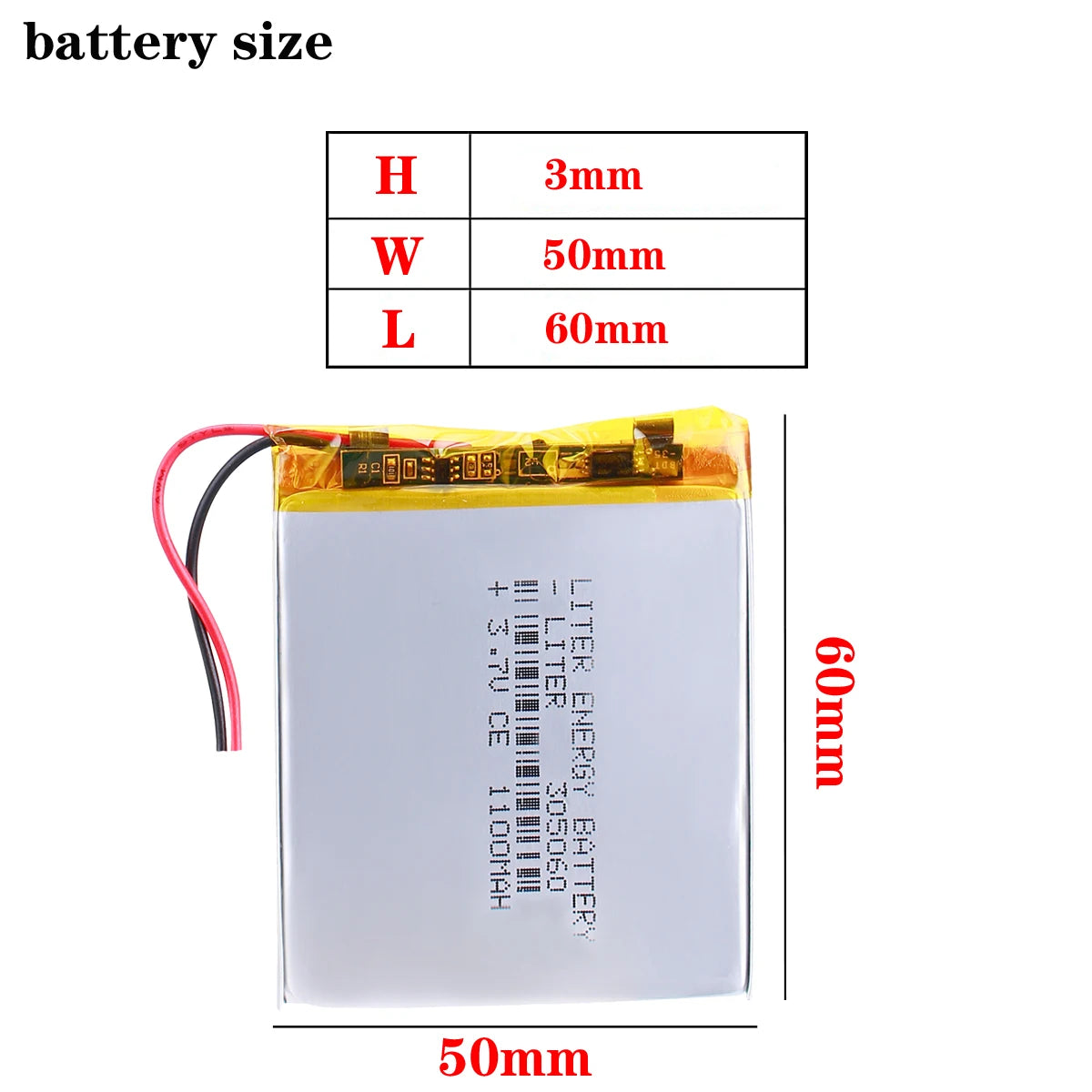 High Quality  305060 1100mah  3.7v Rechargeable Lithium-ion Battery