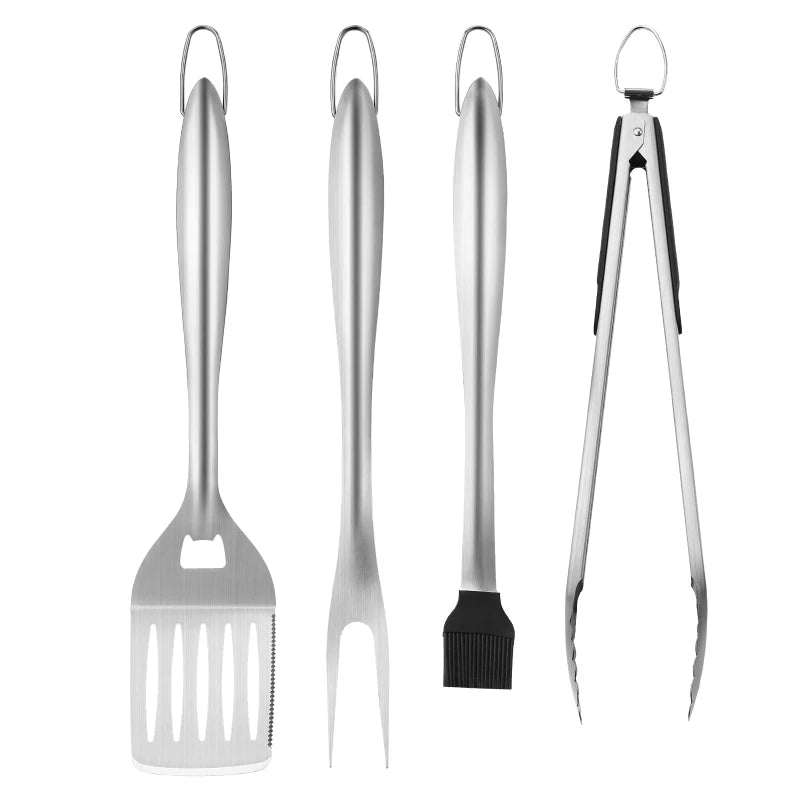 Overseas Stock Free Shipping 4PCS Grilling Tool Set BBQ Grill Accessories Stainless Steel Barbecue Utensil