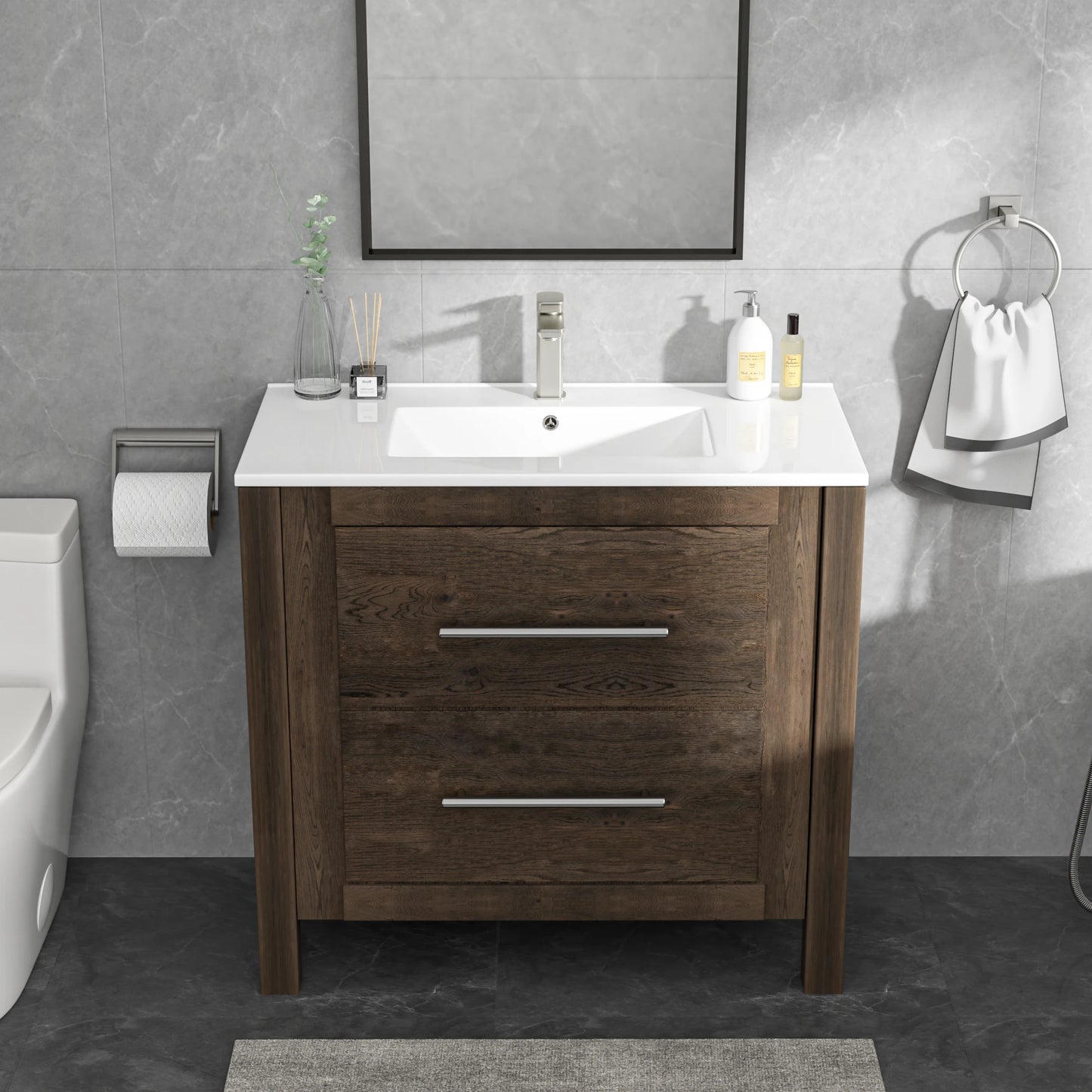 Sarlai US Stock  36-Inch Modern Drop-In  Vanity Easy Clean Bathroom Sinks Ceramic Thin Edge Basin