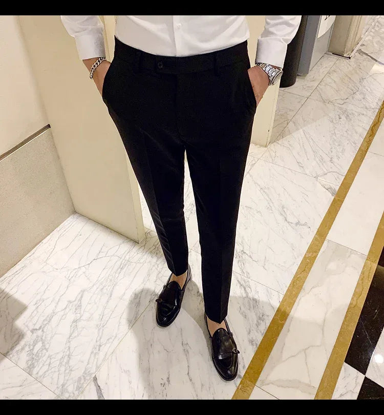 Boutique Fashion Solid Color Mens White Business Casual Suit Pants Male Slim Casual Trousers Wedding Dress Suit Pants