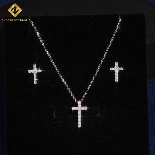 USA Warehouse Fashion Jewelry Iced Out Cross Necklace Pendant 925 Silver Moissanite Diamond Cross Necklace Women Best Gift