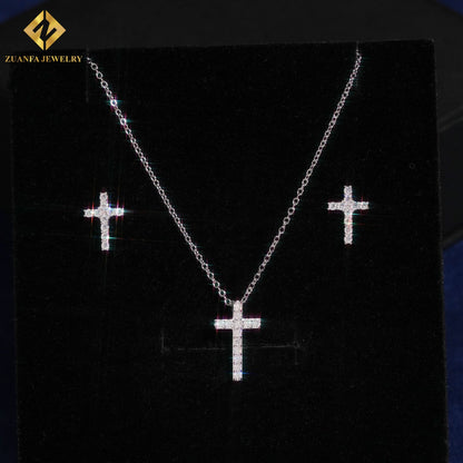 USA Warehouse Fashion Jewelry Iced Out Cross Necklace Pendant 925 Silver Moissanite Diamond Cross Necklace Women Best Gift