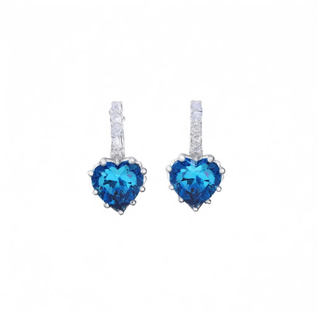 Romantic Heart Crystal Drop Earrings For Women Zinc Alloy Claw Setting Everyday Wear Blue Rhinestone Jewelry
