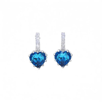 Romantic Heart Crystal Drop Earrings For Women Zinc Alloy Claw Setting Everyday Wear Blue Rhinestone Jewelry