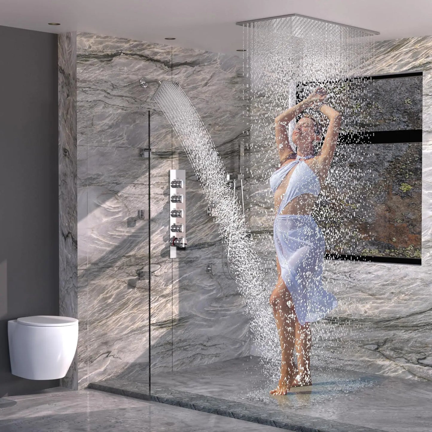 Shower System with Rain Shower and Handheld, 6 Pcs Body Jets with  Rainfall and 6 Pcs Shower Heads