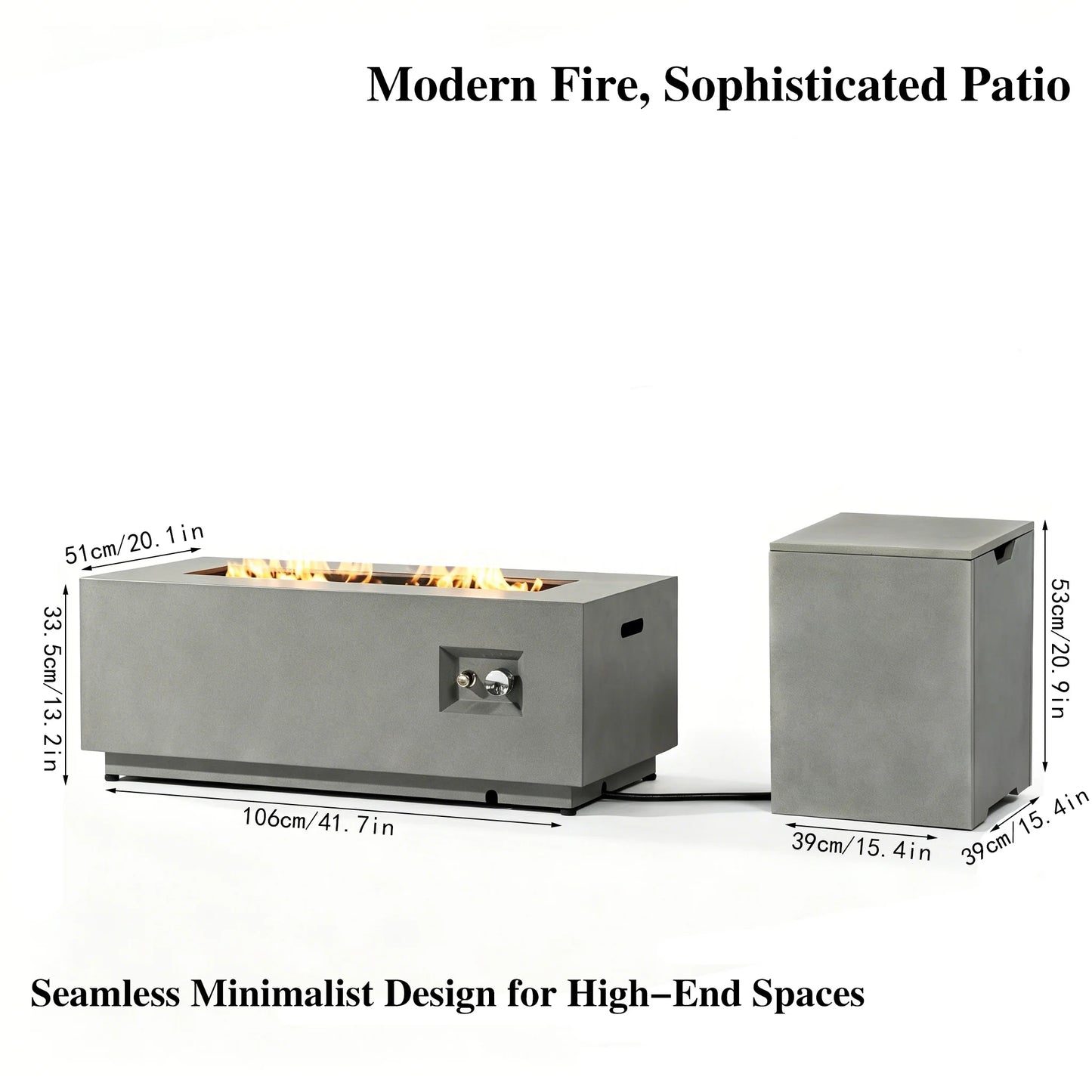 42" Natural Gas Fire Pit Table 2-Piece 50000 BTU Rectangular Corten Steel Glass Wind Guard Eco-Friendly Patio Deck Garden