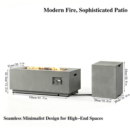 42" Natural Gas Fire Pit Table 2-Piece 50000 BTU Rectangular Corten Steel Glass Wind Guard Eco-Friendly Patio Deck Garden
