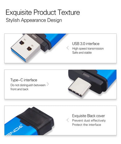 WANSENDA 128GB TYPE C USB 3.0 Flash Drive Pen Drive 32GB 64GB 256GB 512GB High Speed Pendrive for HUAWEI TYPE-C Mobile/PC