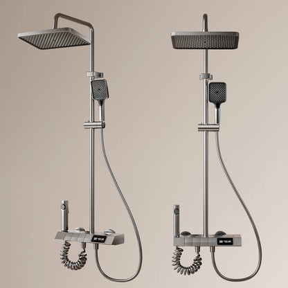New Aluminum Intelligent Thermostatic Shower Set LED Digital Display Piano Keys Black Rainfall Bath Shower Faucet System Set