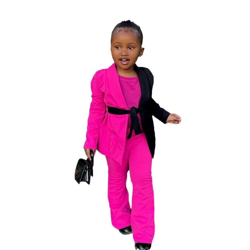Kids 2pcs/sets Children's Clothing From 1 to 8 Years Colorblock Blazer+Pants Child Girl Kids Clothes Girls Baby Girl Clothes