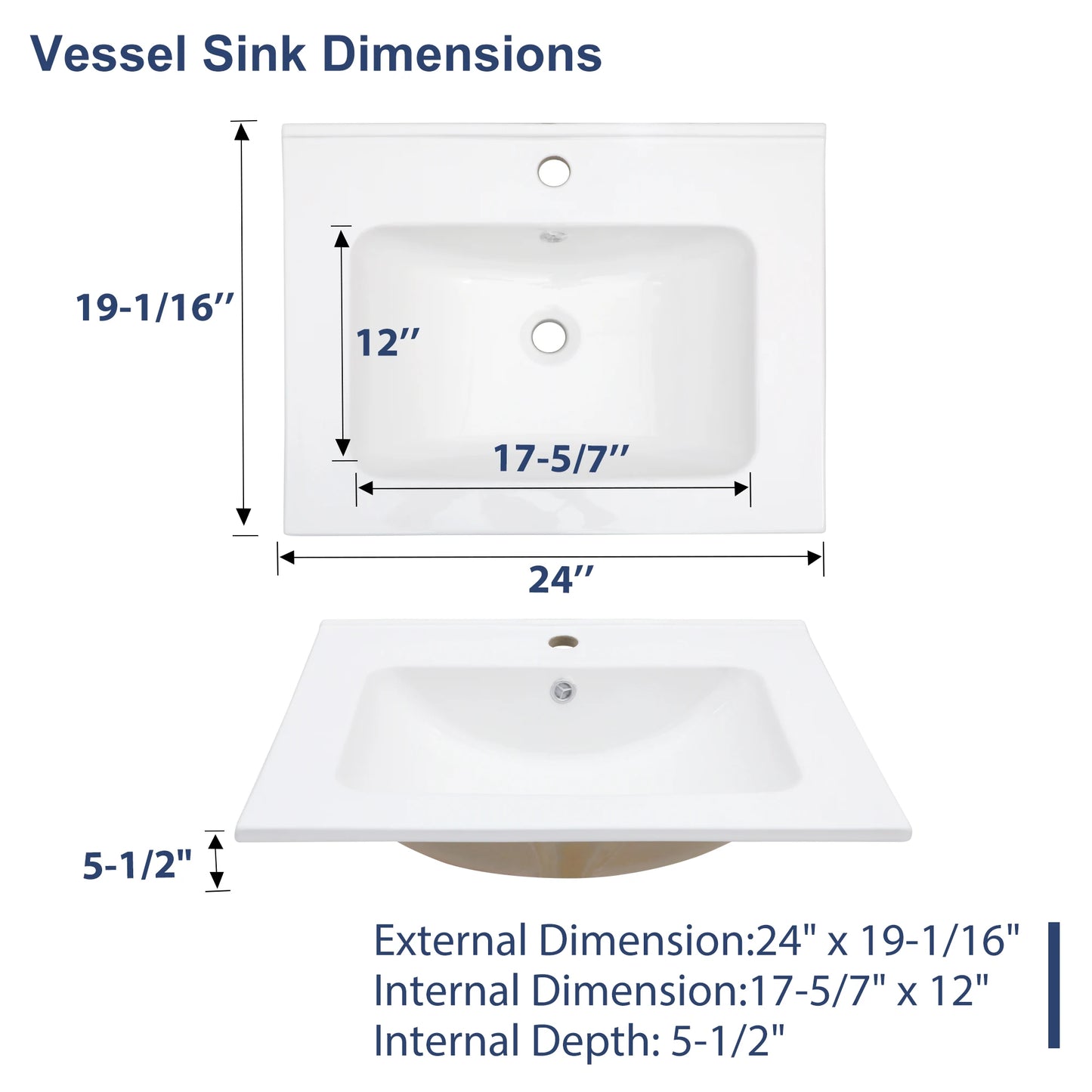 US Stock Sarlai Modern Eco-Friendly White Ceramic Countertop Bathroom Sink with Thin Edge Design