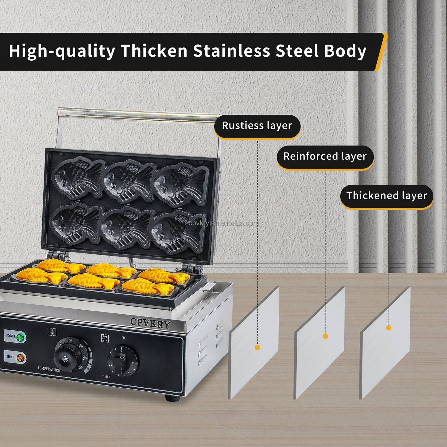 Taiyaki Electric 6 Slices  Fish-Shaped Waffles 1400W Double-Sided Heating Stainless Steel Mini Waffle Machine Snack Machine