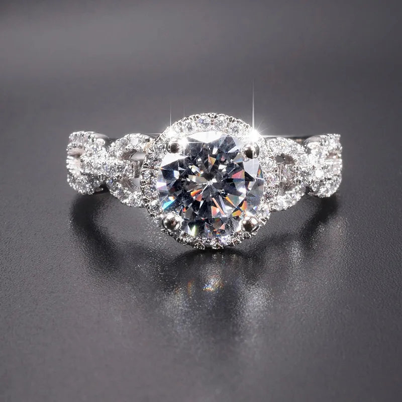 Q175 Women's White Gold Diamond Engagement Ring Round Brilliant Cut Natural G Color Halo Setting