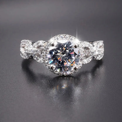 Q175 Women's White Gold Diamond Engagement Ring Round Brilliant Cut Natural G Color Halo Setting