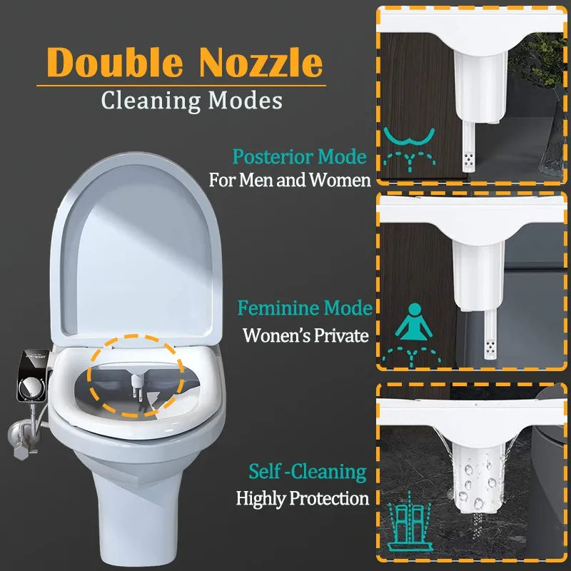 Ultra Slim Dual Nozzle Bidet Seat Sprayer Non-Electric Retractable Adjustable Water Pressure Modern ABS Plastic Hotels