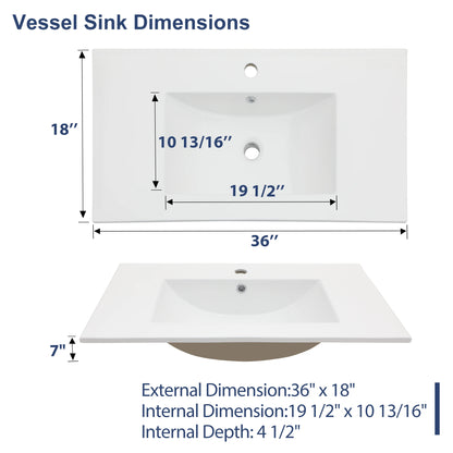 Sarlai US Stock  36-Inch Modern Drop-In  Vanity Easy Clean Bathroom Sinks Ceramic Thin Edge Basin