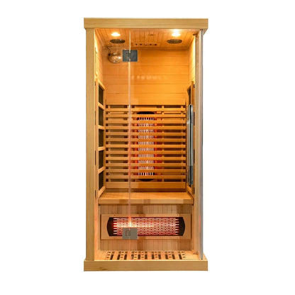 Luxury 1-Person Modern Cedar Electric Sauna Room with Red Cedar Solid Wood and Dry Steam Stove for Apartment or Villa