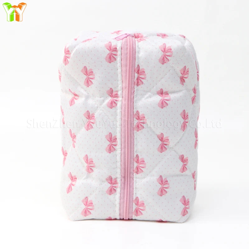 YY Handmade Cotton Makeup Bag for Women Aesthetic Girl for Toiletry Bag with Bow Detail National Style Handmade by Women