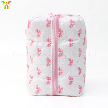 YY Handmade Cotton Makeup Bag for Women Aesthetic Girl for Toiletry Bag with Bow Detail National Style Handmade by Women