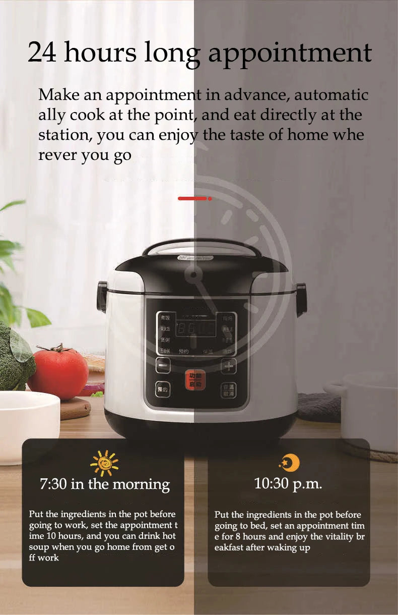 12V 24V Electric Rice Cooker Car Truck Multicooker Timing Reservation Food Heating Cooking Steamer Soup Stew Pot Steamer Cooker