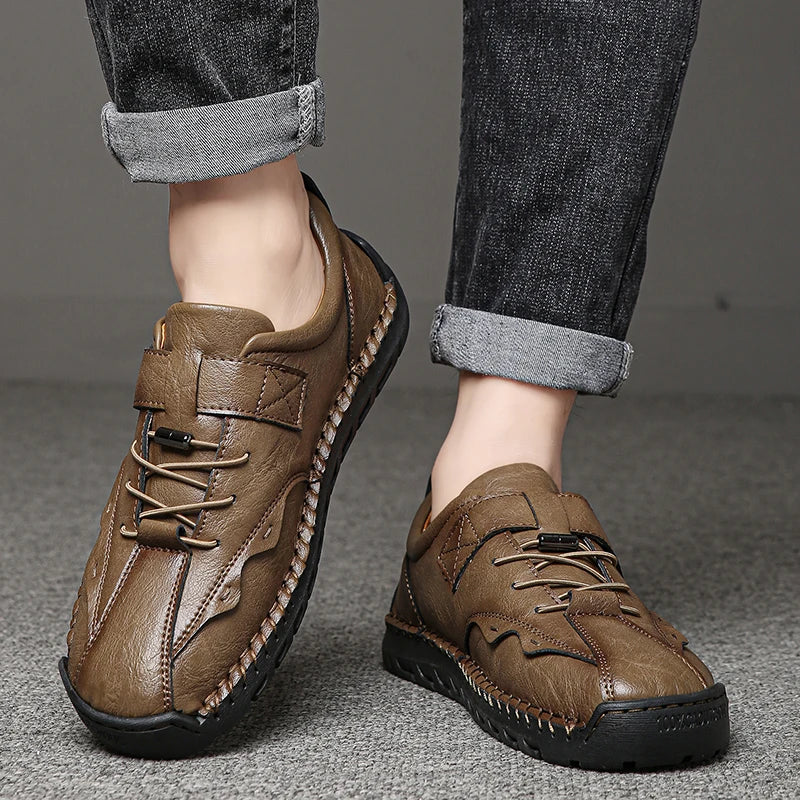 Cross-Border Super Fiber Leather Upper Men's Casual Sports Walking Style Shoes Large Size with New Fashion Soft Comfortable