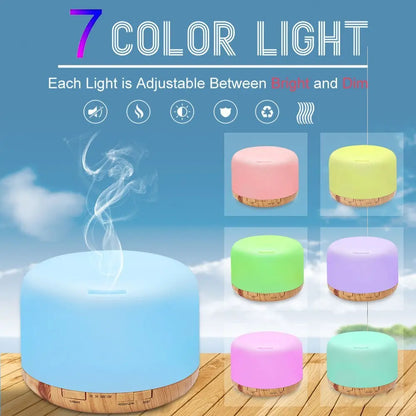300 500ML Air Humidifier With Remote Control Colorful Non-printed Ultrasound Aroma Diffuser Pure White Dark Light Wood Grain