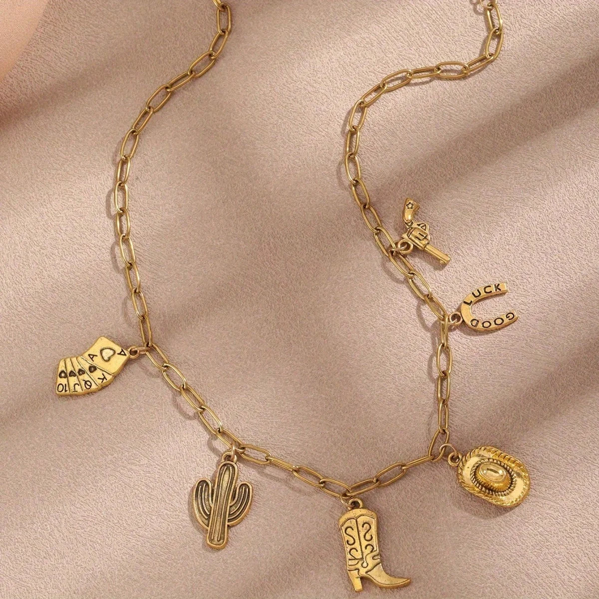 1 Stylish Vintage Western Cowboy Stainless Steel Necklace Rope Chain-Women's Party Jewelry Featuring Cowboy Boots Gun Pendant