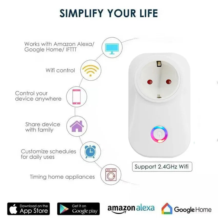 16A Israel Smart Wifi Power Plug Smart Wifi Wireless Socket Outlet Work with Alexa Google Home Assistant Tuya SmartLife APP