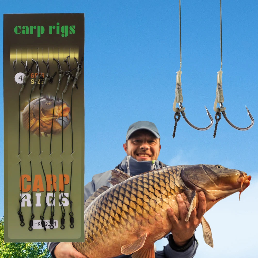 FTK Carp Fishing Hair Rigs Braided Line Thread Steel Hook Rigs Fishing Terminal Tackle