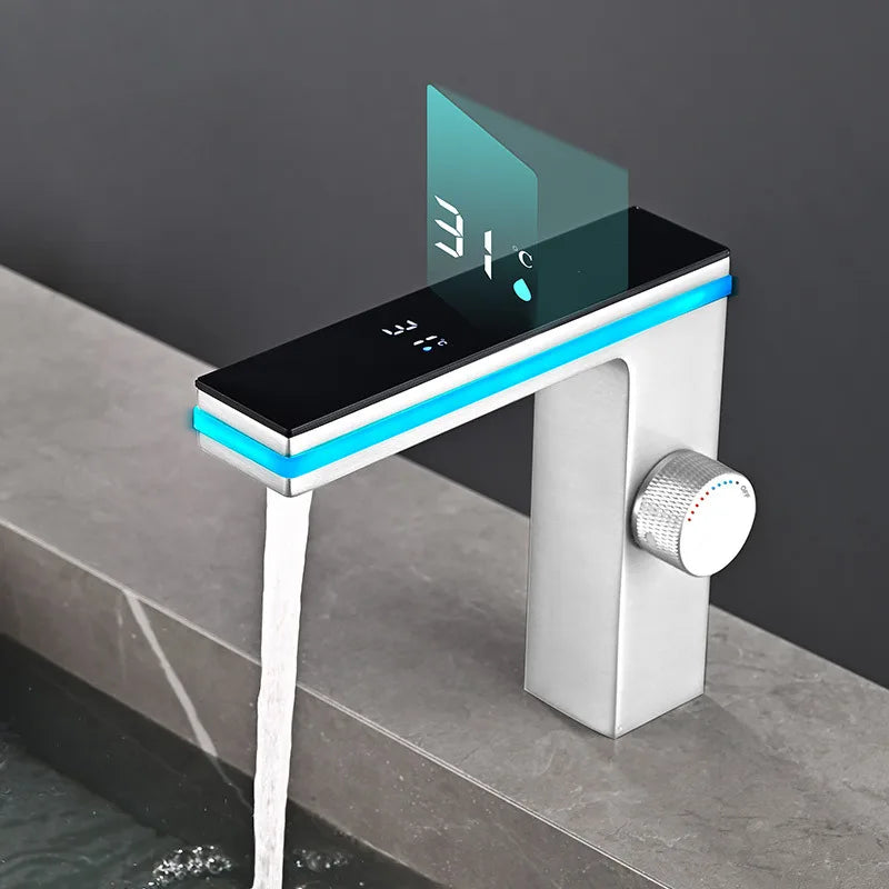 Deao LED Intelligent Digital Temperature Display Hydroelectric Power Smart  Atmosphere Brass Aluminum Bathroom Basin Faucet