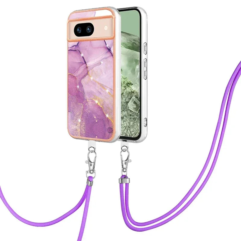 Shockproof Mobile Phone Case for Motorola Moto G14 G54 G84 IMD Marble Shell Cover Lanyard