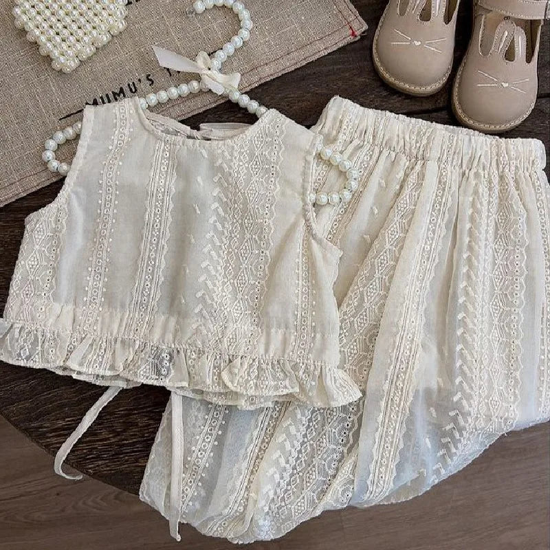 Girls' Summer Thin Suit 2024 Young Children Fashion Style Vest Wide Leg Pants Style Two-piece Set of Fashion