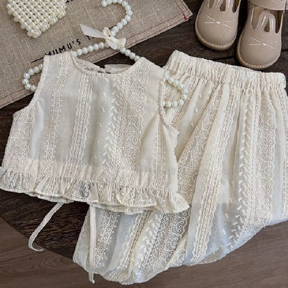 Girls' Summer Thin Suit 2024 Young Children Fashion Style Vest Wide Leg Pants Style Two-piece Set of Fashion