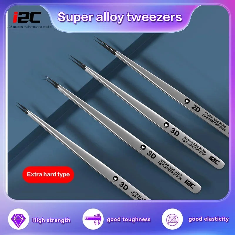 I2C 3D Electronics Extra Hard Alloy Tweezers Precision Forceps for SMD BGA SMT Mobile Phones Flying Line Repair Hand Tools Sets