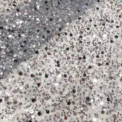 Width 130 cm Polyester Sparkly Sequins Embroidery Beads Mesh Fabric Heavy Tulle Lace Fabric for Wedding Dress Curtain