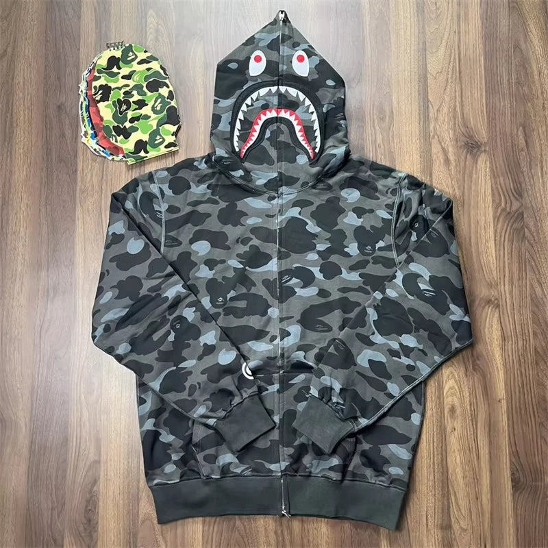 2026 Full Zip Sha Pattern Hoodie  Cotton Polyester Blend Custom Logo Sweatshirt Supplier Mens Hoodie